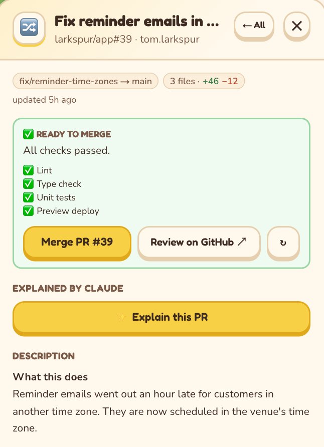 A pull request ready to merge: four checks passed and a Merge button
