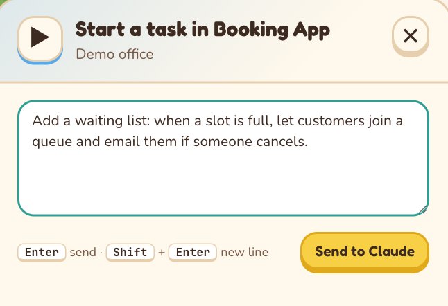 Starting a task in the booking app room, written in plain English