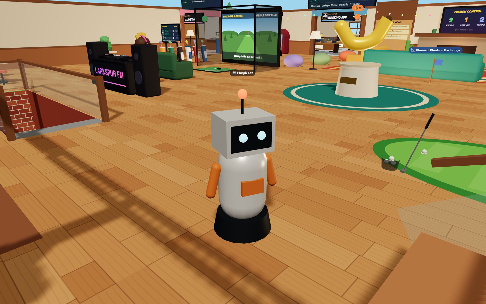 Murph, the office's assistant bot, in the lobby