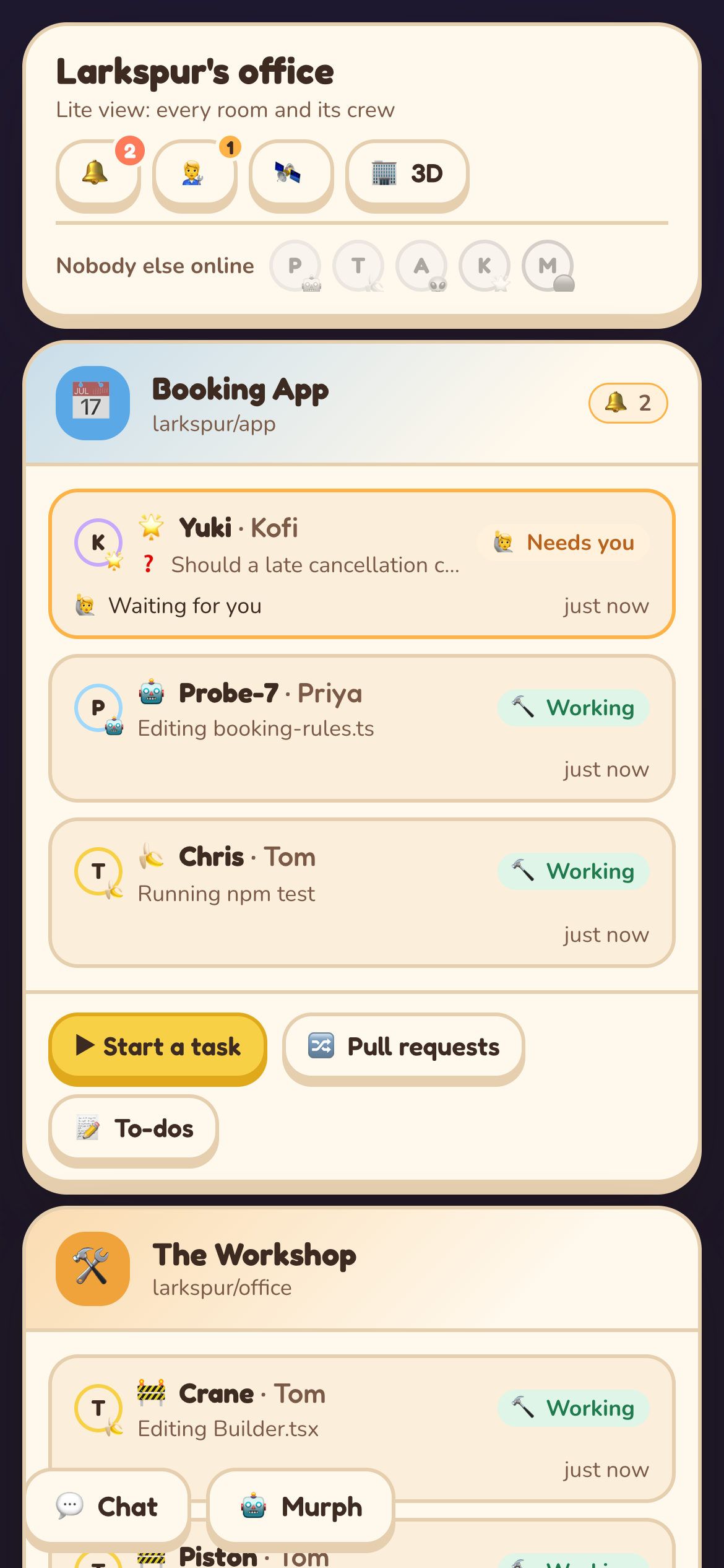 The demo office's simple 2D view on a phone